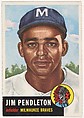 Card Number 185, Jim Pendleton, Infielder, Milwaukee Braves, from the series Topps Dugout Quiz (R414-7), issued by Topps Chewing Gum Company, Issued by Topps Chewing Gum Company (American, Brooklyn), Commercial color lithograph