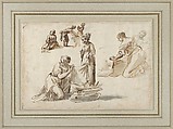Washerwomen, Pier Francesco Mola  Italian, Pen and brown ink, brush and gray and brown washes