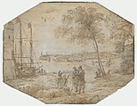 Coast Scene with a View of Civitavecchia, Claude Lorrain (Claude Gellée) French, Black chalk, pen and brown ink, brush and brown wash with white heightening