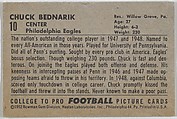 Chuck Bednarik, from the Bowman Football series (R407-4) issued by Bowman Gum, Issued by Bowman Gum Company, Commercial color lithograph