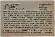 Jerrell Price, Texas Tech., from the Bowman Football series (R407-4) issued by Bowman Gum, Issued by Bowman Gum Company, Commercial color lithograph