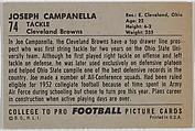 Joe Campanella, Ohio State University, from the Bowman Football series (R407-4) issued by Bowman Gum, Issued by Bowman Gum Company, Commercial color lithograph