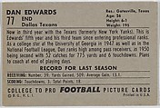 Dan Edwards, Dallas Texans, from the Bowman Football series (R407-4) issued by Bowman Gum, Issued by Bowman Gum Company, Commercial color lithograph