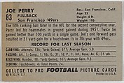 Issued by Bowman Gum Company, Card Number 105, Joe Perry, Fullback, San  Francisco 49ers, from the Bowman Football series (R407-3) issued by Bowman  Gum