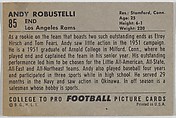 Andy Robustelli, Los Angeles Rams, from the Bowman Football series (R407-4) issued by Bowman Gum, Issued by Bowman Gum Company, Commercial color lithograph