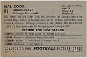Mal Cook, University of Georgia, from the Bowman Football series (R407-4) issued by Bowman Gum, Issued by Bowman Gum Company, Commercial color lithograph
