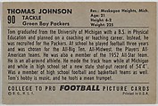 Tom Johnson, University of Michigan, from the Bowman Football series (R407-4) issued by Bowman Gum, Issued by Bowman Gum Company, Commercial color lithograph