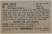 Leon Heath, Washington Redskins, from the Bowman Football series (R407-4) issued by Bowman Gum, Issued by Bowman Gum Company, Commercial color lithograph