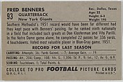 Fred Benners, Southern Methodist, from the Bowman Football series (R407-4) issued by Bowman Gum, Issued by Bowman Gum Company, Commercial color lithograph