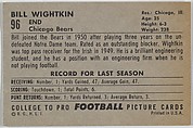 Bill Wightkin, Chicago Bears, from the Bowman Football series (R407-4) issued by Bowman Gum, Issued by Bowman Gum Company, Commercial color lithograph