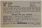 Don Paul, Chicago Cardinals, from the Bowman Football series (R407-4) issued by Bowman Gum, Issued by Bowman Gum Company, Commercial color lithograph