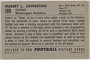 Hubert Johnson, State University of Iowa, from the Bowman Football series (R407-4) issued by Bowman Gum, Issued by Bowman Gum Company, Commercial color lithograph