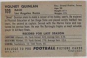 Volney Quinlan, San Diego State University, from the Bowman Football series (R407-4) issued by Bowman Gum, Issued by Bowman Gum Company, Commercial color lithograph