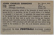 Jack Simmons, Chicago Cardinals, from the Bowman Football series (R407-4) issued by Bowman Gum, Issued by Bowman Gum Company, Commercial color lithograph
