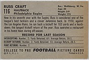 Russ Craft, Philadelphia Eagles, from the Bowman Football series (R407-4) issued by Bowman Gum, Issued by Bowman Gum Company, Commercial color lithograph