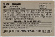 Frank Ziegler, Philadelphia Eagles, from the Bowman Football series (R407-4) issued by Bowman Gum, Issued by Bowman Gum Company, Commercial color lithograph