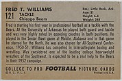 Fred Williams, University of Arkansas, from the Bowman Football series (R407-4) issued by Bowman Gum, Issued by Bowman Gum Company, Commercial color lithograph