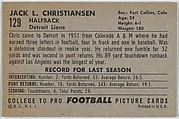 Jack Christiansen, Detroit Lions, from the Bowman Football series (R407-4) issued by Bowman Gum, Issued by Bowman Gum Company, Commercial color lithograph