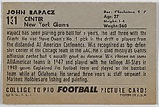 John Rapacz, New York Giants, from the Bowman Football series (R407-4) issued by Bowman Gum, Issued by Bowman Gum Company, Commercial color lithograph
