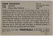 Gene Ronzani, Green Bay Packers, from the Bowman Football series (R407-4) issued by Bowman Gum, Issued by Bowman Gum Company, Commercial color lithograph