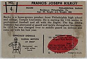 "Bucko" Kilroy, Eagles, from the Bowman Football series (R407-5) issued by Bowman Gum, Issued by Bowman Gum Company, Commercial color lithograph