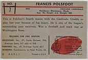Francis Polsfoot, Cardinals, from the Bowman Football series (R407-5) issued by Bowman Gum, Issued by Bowman Gum Company, Commercial color lithograph