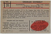 Charley Conerly, Giants, from the Bowman Football series (R407-5) issued by Bowman Gum, Issued by Bowman Gum Company, Commercial color lithograph