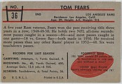 Tom Fears, Rams, from the Bowman Football series (R407-5) issued by Bowman Gum, Issued by Bowman Gum Company, Commercial color lithograph