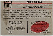 Andy Kozar, Bears, from the Bowman Football series (R407-5) issued by Bowman Gum, Issued by Bowman Gum Company, Commercial color lithograph