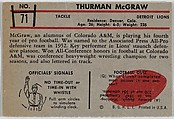 Thurman McGraw, Lions, from the Bowman Football series (R407-5) issued by Bowman Gum, Issued by Bowman Gum Company, Commercial color lithograph