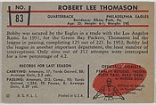 Bob Thomason, Eagles, from the Bowman Football series (R407-5) issued by Bowman Gum, Issued by Bowman Gum Company, Commercial color lithograph