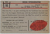 Don Stonesifer, Cardinals, from the Bowman Football series (R407-5) issued by Bowman Gum, Issued by Bowman Gum Company, Commercial color lithograph