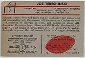 Joe Tereshinski, Redskins, from the Bowman Football series (R407-5) issued by Bowman Gum, Issued by Bowman Gum Company, Commercial color lithograph