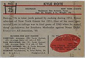 Kyle Rote, Giants, from the Bowman Football series (R407-5) issued by Bowman Gum, Issued by Bowman Gum Company, Commercial color lithograph
