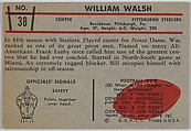 Bill Walsh, Steelers, from the Bowman Football series (R407-5) issued by Bowman Gum, Issued by Bowman Gum Company, Commercial color lithograph