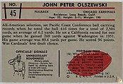 John Olszewski, Cardinals, from the Bowman Football series (R407-5) issued by Bowman Gum, Issued by Bowman Gum Company, Commercial color lithograph