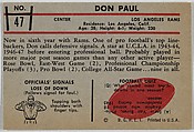 Don Paul, Rams, from the Bowman Football series (R407-5) issued by Bowman Gum, Issued by Bowman Gum Company, Commercial color lithograph