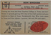 Don Bingham, Bears, from the Bowman Football series (R407-5) issued by Bowman Gum, Issued by Bowman Gum Company, Commercial color lithograph