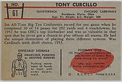 Tony Curcillo, Cardinals, from the Bowman Football series (R407-5) issued by Bowman Gum, Issued by Bowman Gum Company, Commercial color lithograph