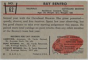 Ray Renfro, Browns, from the Bowman Football series (R407-5) issued by Bowman Gum, Issued by Bowman Gum Company, Commercial color lithograph