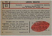Leon Heath, Redskins, from the Bowman Football series (R407-5) issued by Bowman Gum, Issued by Bowman Gum Company, Commercial color lithograph