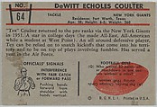 De Witt Coulter, Giants, from the Bowman Football series (R407-5) issued by Bowman Gum, Issued by Bowman Gum Company, Commercial color lithograph