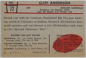 Cliff Anderson, Cardinals, from the Bowman Football series (R407-5) issued by Bowman Gum, Issued by Bowman Gum Company, Commercial color lithograph