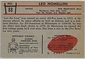 Leo Nomellini, 49ers, from the Bowman Football series (R407-5) issued by Bowman Gum, Issued by Bowman Gum Company, Commercial color lithograph
