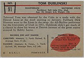 Tom Dublinski, Colts, from the Bowman Football series (R407-5) issued by Bowman Gum, Issued by Bowman Gum Company, Commercial color lithograph
