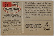 William McColl, Chicago Bears, from the Bowman Football series (R407-6) issued by Bowman Gum, Issued by Bowman Gum Company, Commercial color lithograph