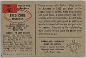 Issued by Bowman Gum Company, Fred Cone, Green Bay Packers, from the  Bowman Football series (R407-6) issued by Bowman Gum