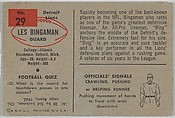Les Bingaman, Detroit Lions, from the Bowman Football series (R407-6) issued by Bowman Gum, Issued by Bowman Gum Company, Commercial color lithograph