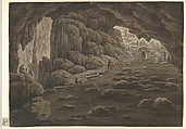Cave of Pan, near Sunium, Greece, Simone Pomardi Italian, Pen and brown ink, brush and brown and black wash over graphite