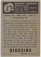 Marcel Cerdan, Middleweight Champion, 1948-1949, from the Topps Ringside series (R411) issued by Topps Chewing Gum Company, Issued by Topps Chewing Gum Company (American, Brooklyn), Commercial color lithograph
